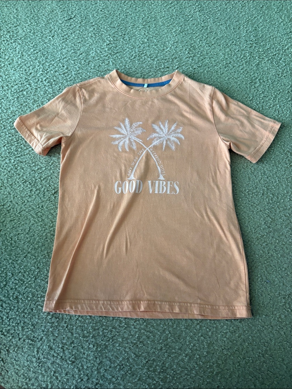 chubbies Peach Kids Short Sleeve Tee with White Palm Tree Graphic